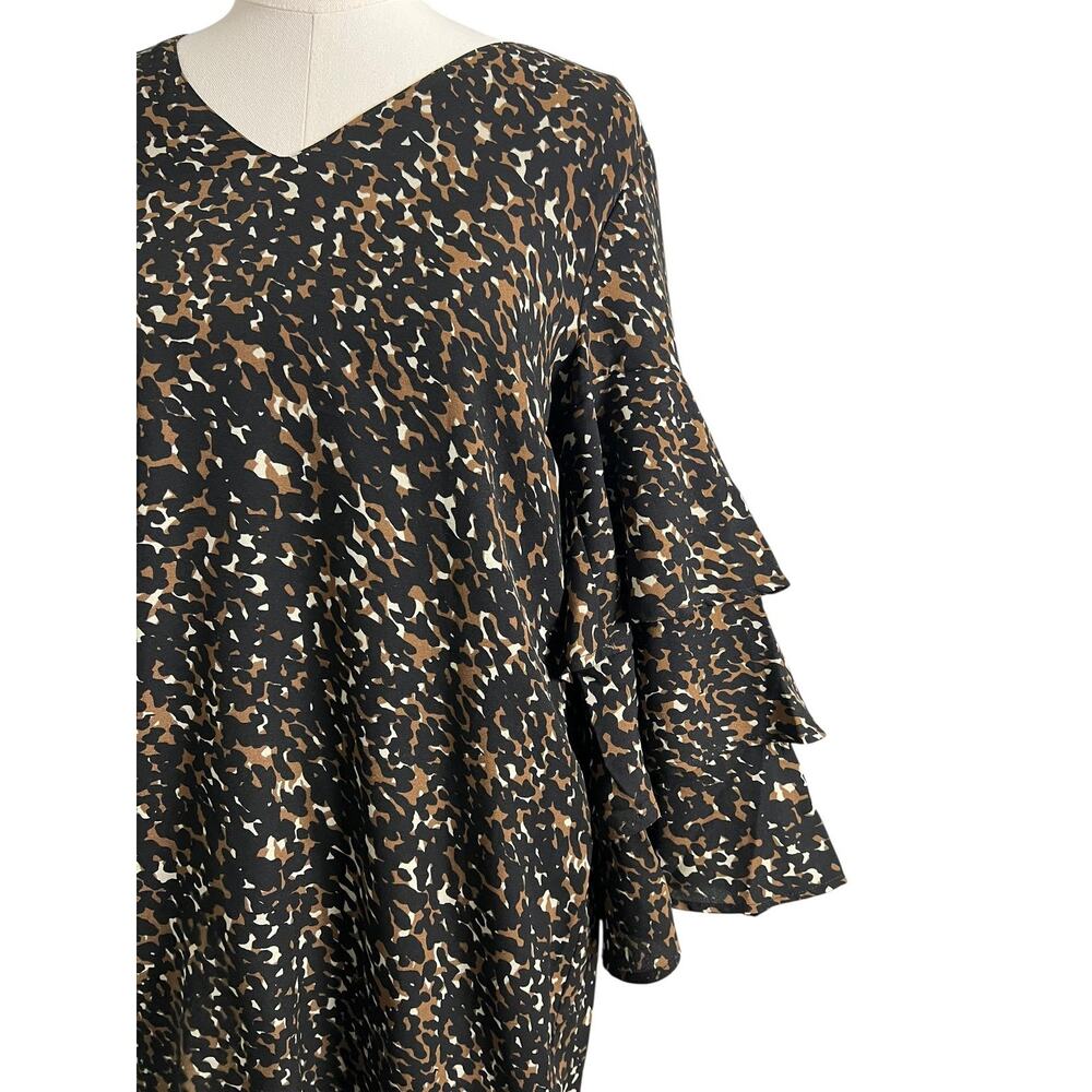 Mud Pie Shift Dress Womens Small Black Animal Print Ruffle Bell Sleeve - Picture 4 of 7
